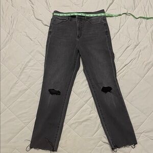 Express Women's Black Distressed Straight Leg Jeans